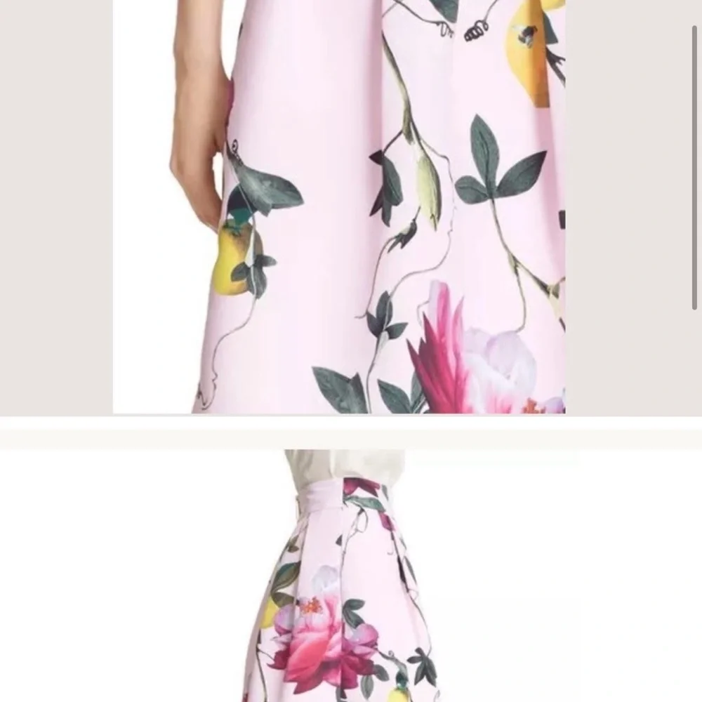 Ted Baker Pink Floral & Lemon Print Midi Skirt - Picture 5 of 6